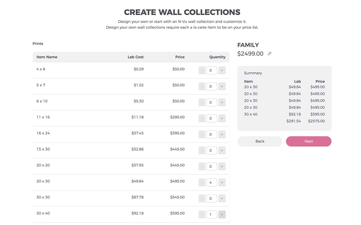 Configuring a wall gallery collection in N-Vu